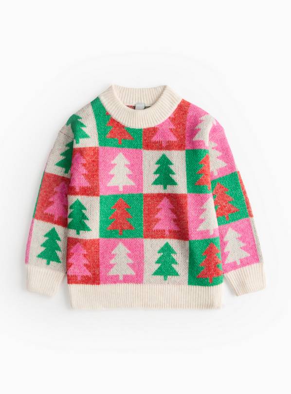 Matching Family Kids' Christmas Tree Checkerboard Jumper 10 years